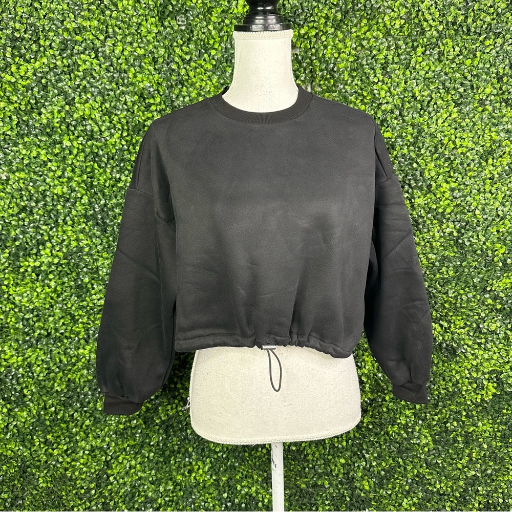 Nwt Nordstrom‎ Black Drawstring Cropped  crew neck